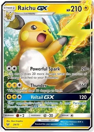 Pokémon-kaart Raichu GX uit Shining Legends #29/73 (Voorkant)